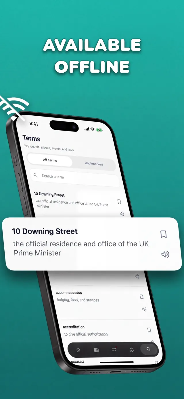 Life in the UK Test terms glossary with search, bookmarks and audio pronunciation, available offline